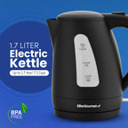 Електричний чайник Elite Gourmet EKT8690 1,7 л, водонагрівач, 1500 Вт, бойлер, без BPA, швидке кип'ятіння, віконце рівня води та автоматичне вимкнення, чорний