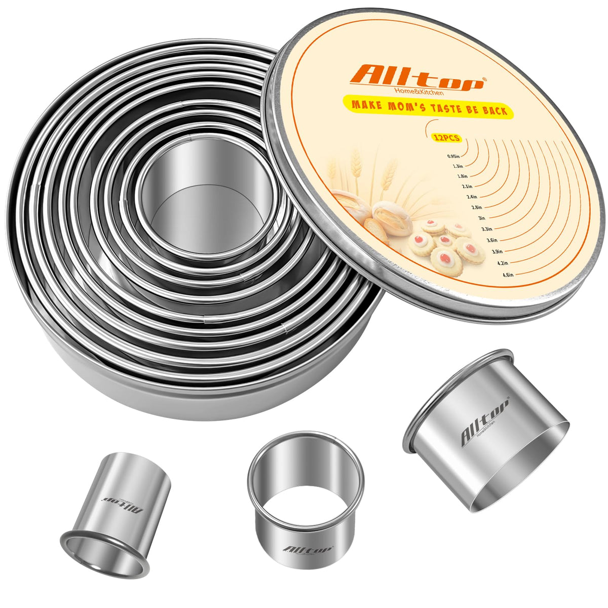 ALLTOP Circle Biscuit Cutter Set –Stainless Steel Baking Supplies for Effortless Round Cookie Shaping, Pastry & Fondant Tool Creation–Precise Cut Kitchen Utensil for Sandwich, Scone, Donut -3PC Round