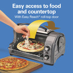 Hamilton Beach Easy Reach 4-Slice Countertop Toaster Oven With Roll-Top Door, 1200 W, Pasuje do pizzy 9”, 3 funkcje pieczenia: pieczenie, grillowanie i tostowanie, Srebrny (31344DA)