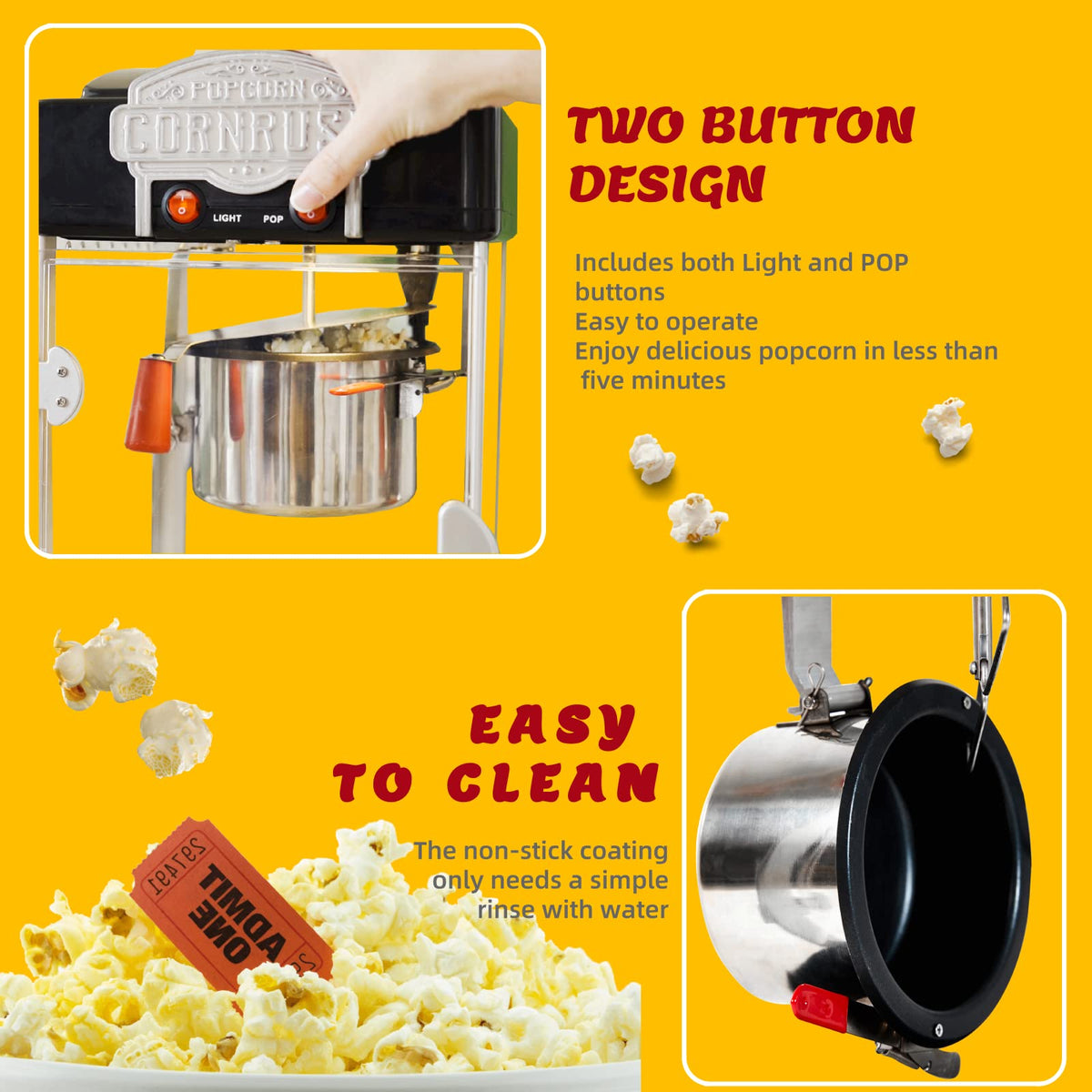 Popcorn Popper Machine-4 OZ Vintage Professional Popcorn Maker Theater Style with Nonstick Kettle Warming Light and Serving Scoop. (Red)