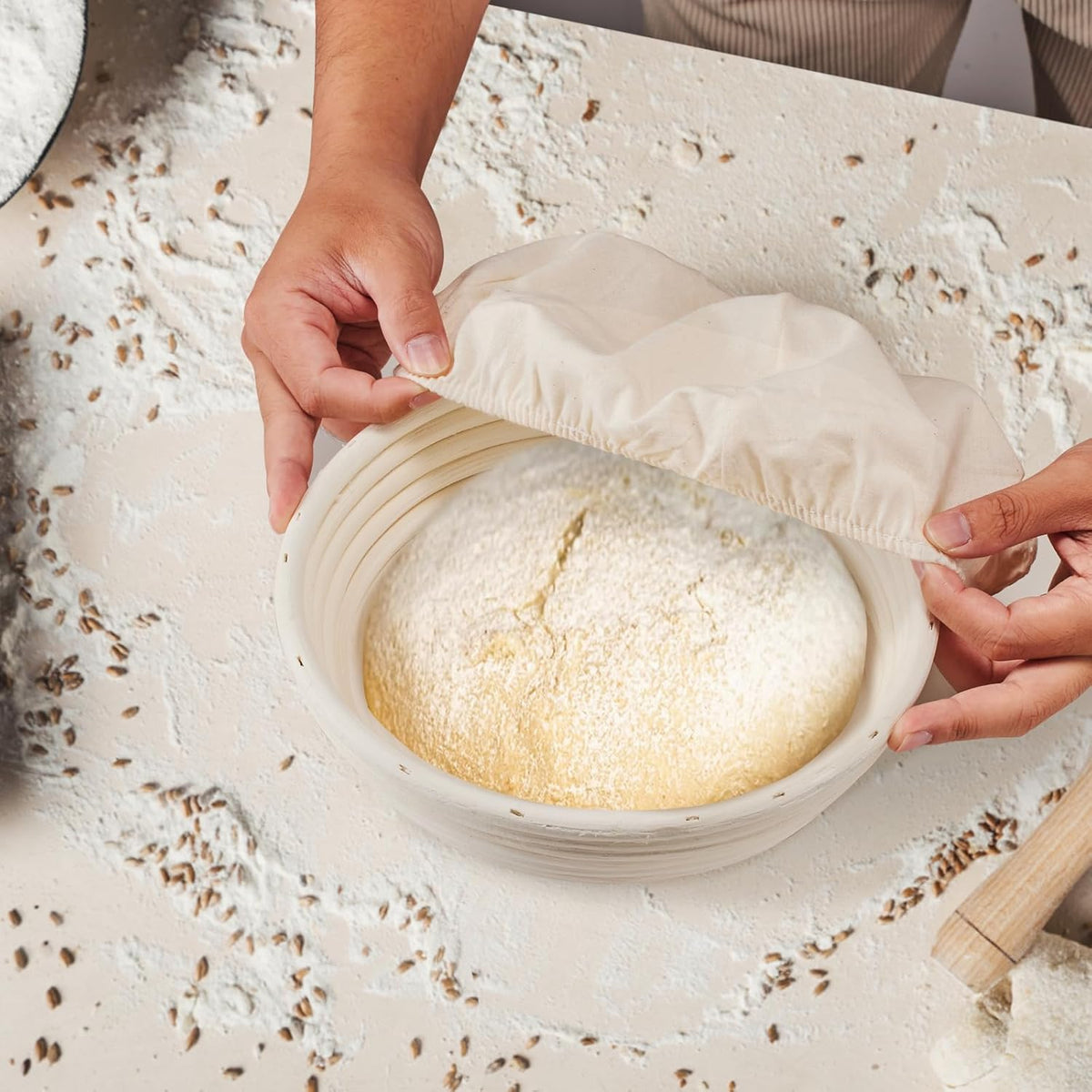 Banneton Bread Proofing Basket Banneton Basket Set Sourdough Proofing Basket Round Proofing Bowls Handmade Rattan Baskets and Liners (Round 9 inch set of 2)