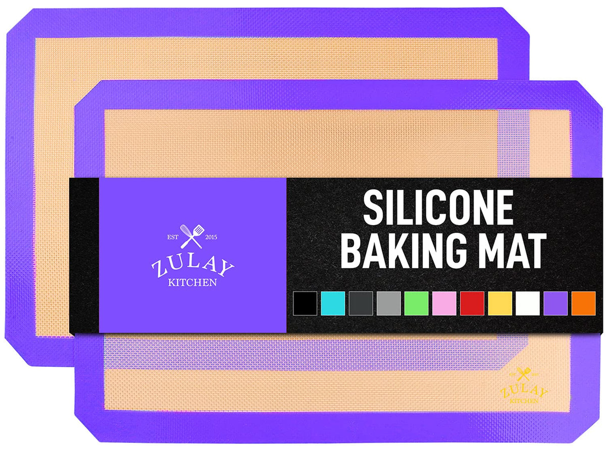 Zulay Kitchen 16.5"x11.6" 2-Pack Silicone Baking Mat - Reusable Nonstick Baking Sheet - Dark Gray