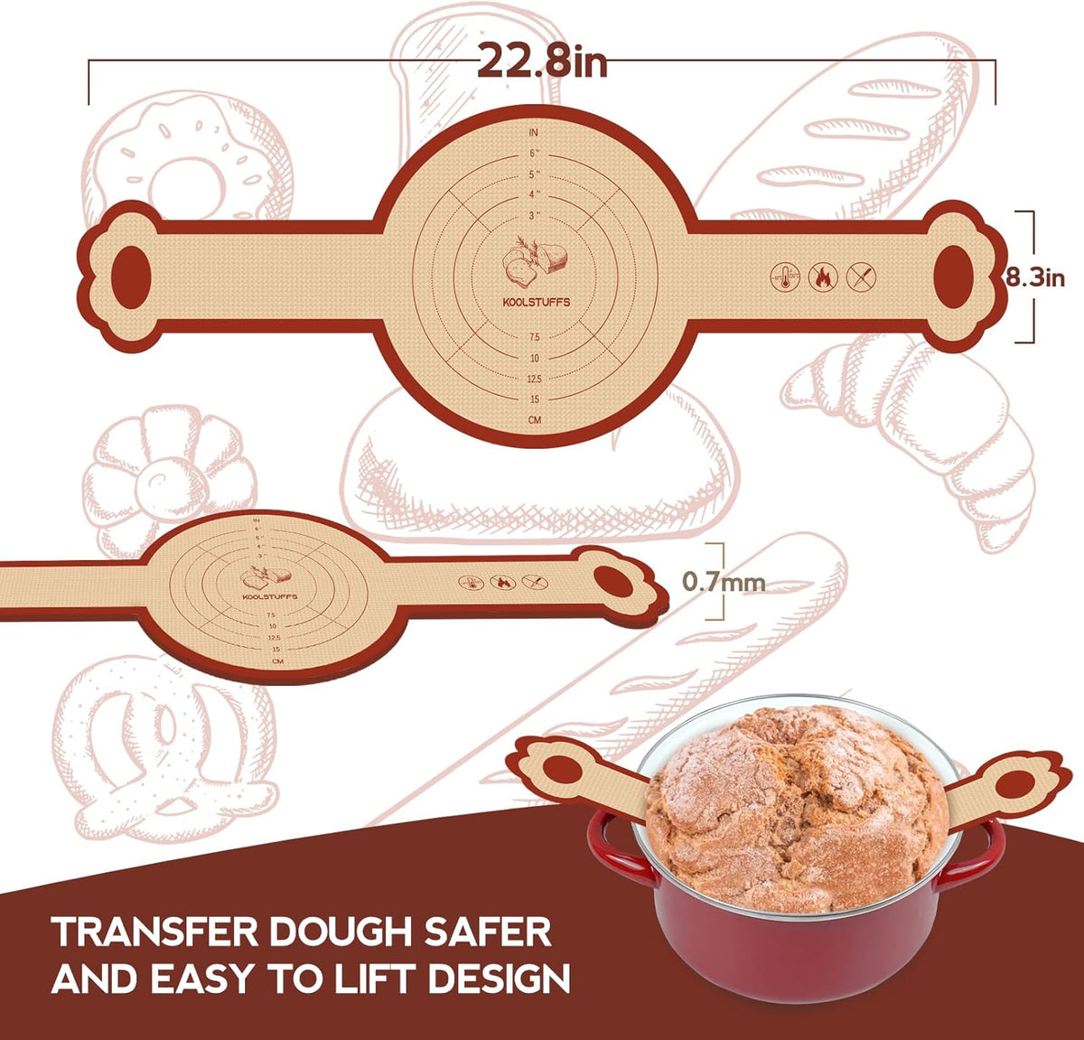 Silicone Bread Sling, 2 Pack Non-Stick & Easy to Clean Reusable Bread Sling for Dutch Oven with Cute Long Handles, Easy and Stable to Transfer Sourdough Bread