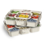 Divided Serving Tray with Lid and Handle, Stackable Snackle Box Container for Fruits Candy Organizer, Portable Spinning Rounded Veggie Tray for Kitchen, Party, Trave and Picnic-1 Pack