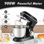 Mikser kuchenny w pudełku, 900 W, 7,5 QT, elektryczny mikser kuchenny, 6-biegowy mikser do żywności z głowicą pochyloną do pieczenia, hakiem do ciasta, trzepaczką, ubijakiem (czarny)