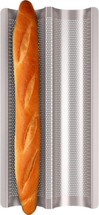 Baguette Pan French Bread Pans For Baking Pans, Nonstick 2 Slots Perforated Italian Loaf Pan Mold Long French Bread Pan Golden