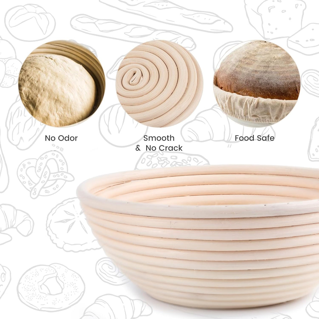 Bread Proofing Baskets Set of 2 8.5 inch Round Dough Proofing Bowls w/Liners Perfect for Home Sourdough Bakers Baking