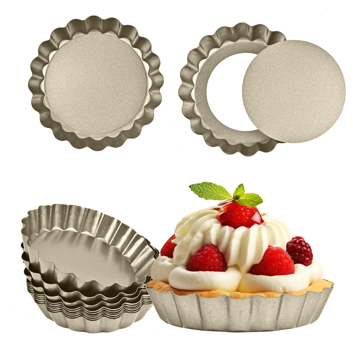 Tart Pan, 9 Inch Tart Pans, Non-Stick Removable Loose Bottom Carbon Steel 9In Tart Pan, The 9.5 Inches at the Top and 9 Inches at the Bottom, With a Depth of 1.1 Inches.