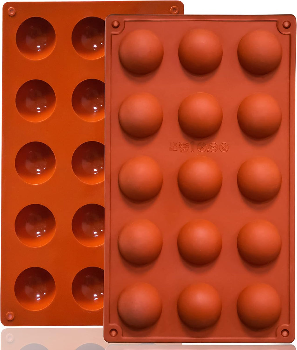 Small 15-Cavity Semi Sphere Silicone Molds Non-Stick,2 Packs Half Sphere Silicone Baking Molds for Making Jelly, Chocolates and Cake