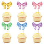 20 Pack Bow Cupcake Toppers Birthday Bowknot Ribbons Coquette Pink Bow High Footed Cup Balloon Wall Party Decorations Bridal Cake Dessert Picks Baby Girl Boy Wedding Party Supplies pink1