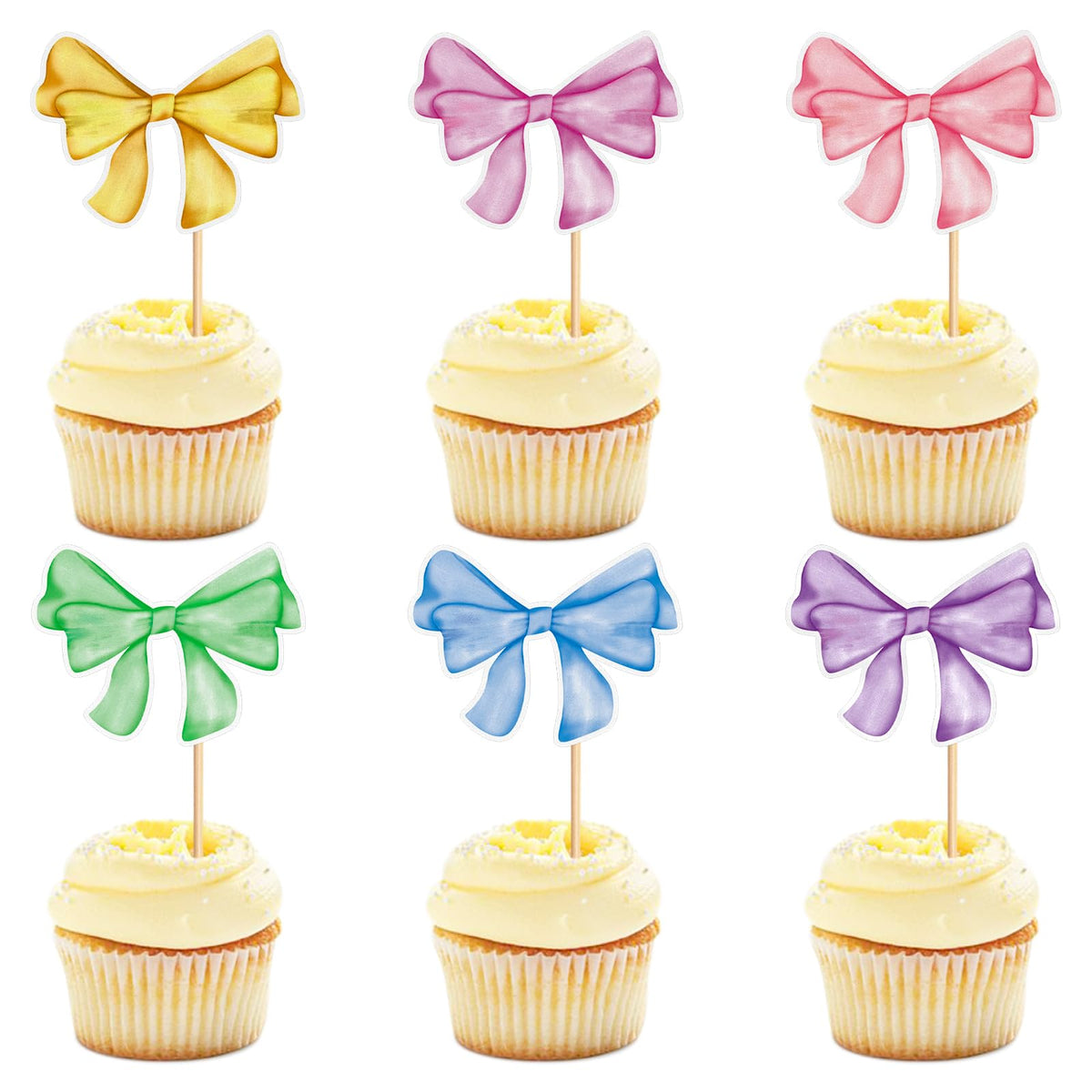 20 Pack Bow Cupcake Toppers Birthday Bowknot Ribbons Coquette Pink Bow High Footed Cup Balloon Wall Party Decorations Bridal Cake Dessert Picks Baby Girl Boy Wedding Party Supplies pink1
