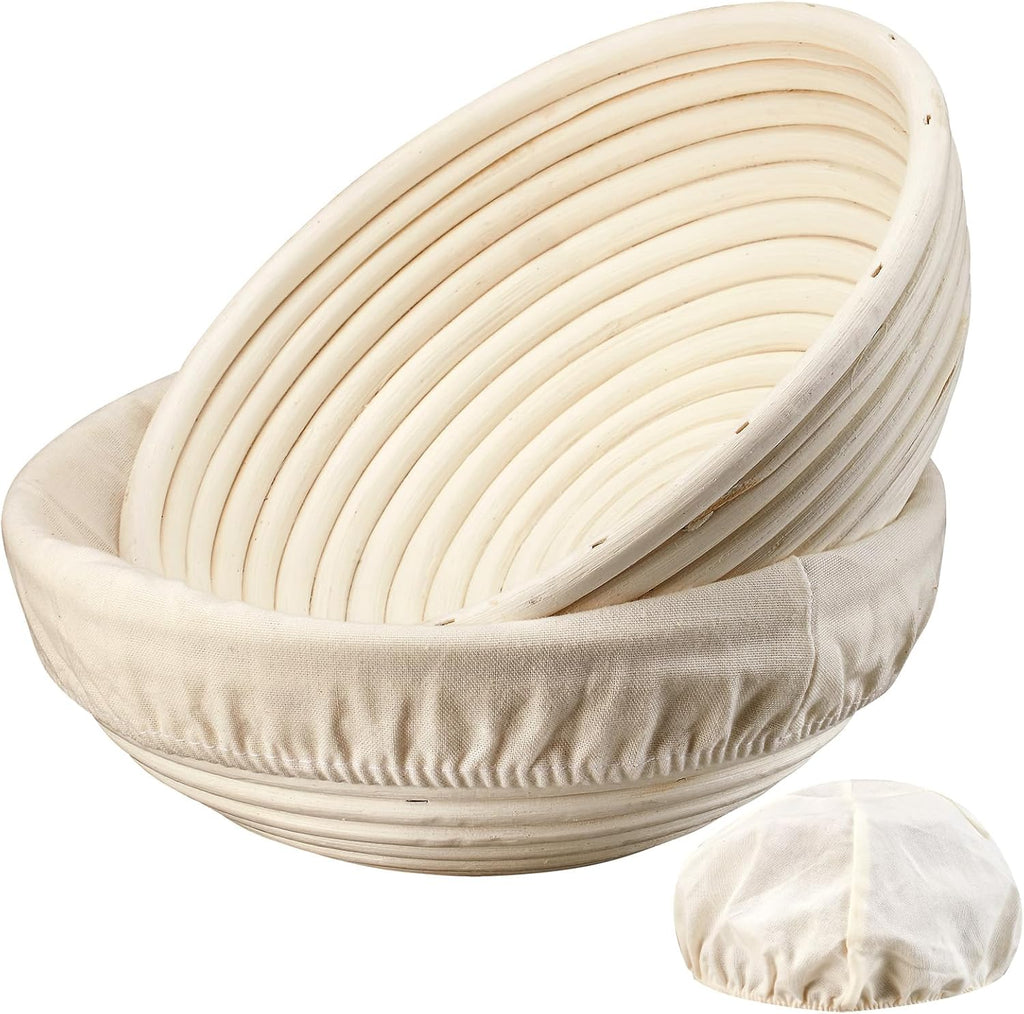 Banneton Bread Proofing Basket Banneton Basket Set Sourdough Proofing Basket Round Proofing Bowls Handmade Rattan Baskets and Liners (Round 9 inch set of 2)
