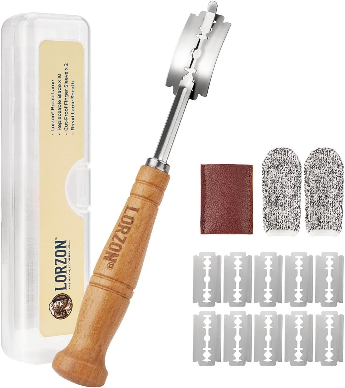 Bread Lame with Storage Box, Sourdough Scoring Tool with 10 Razor Blades and Cut-Proof Finger Sleeves, Scoring Knife for Bread Baking