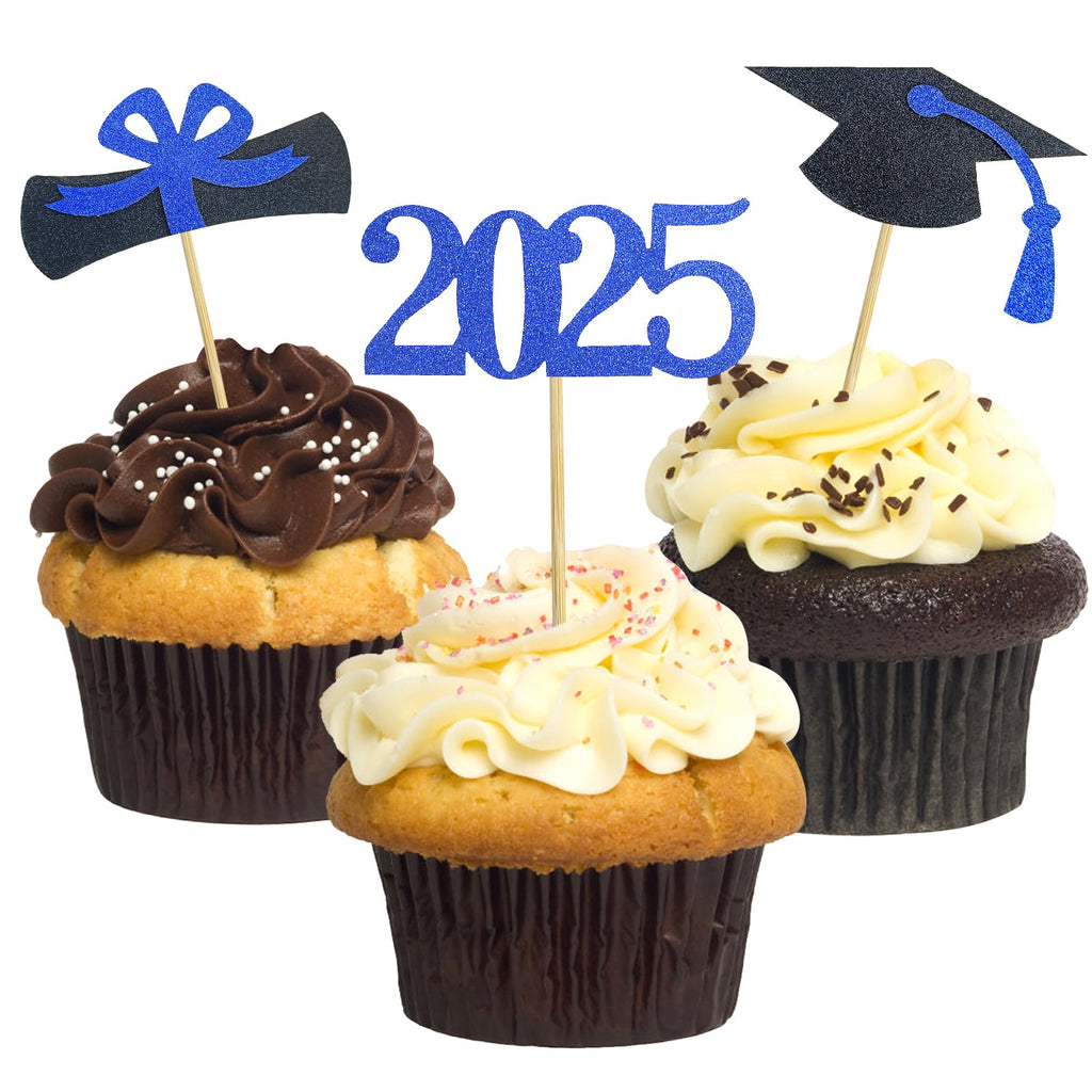 Graduation Cupcake Toppers 2025,48 PCS Graduations Decoration,Class of 2025 Food Appetizer Picks, Party Supplies/Food Appetizer Picks Mini Cake Decor (Gold)
