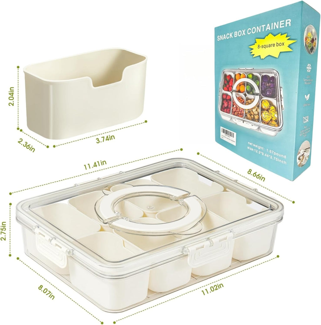 Snackle Box Container Divided Serving Platters with Lid and Handle Divided Snackle for Portable Snack Box Container Tray Perfect for Candy Fruit and Treats