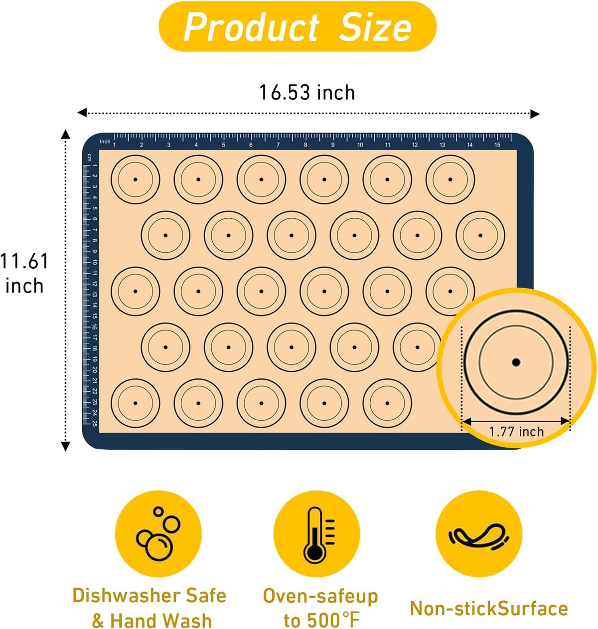 Macaron Silicone Baking Mats - Set of 2 Non Stick Silicon Macaroon Baking Sheet Cookie Cake Liner