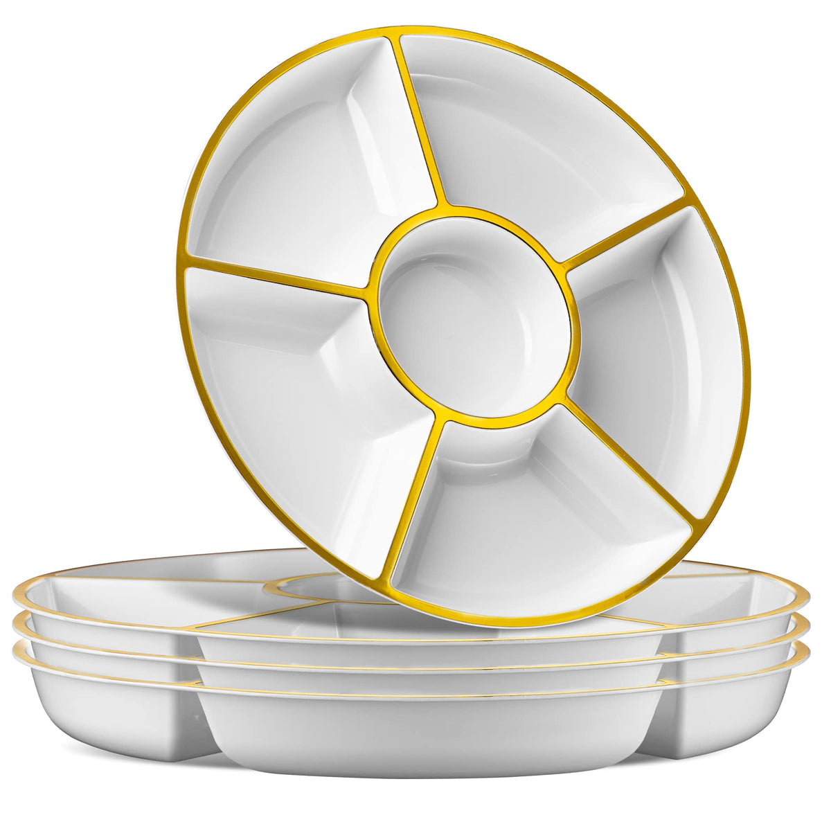 Plasticpro 6 Sectional Round Plastic Serving Tray/Platters Clear Pack of 2