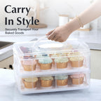 Plastic Cupcake Carrier 24 Count, 2-Layer Cupcake Holder Carries with Lid & Handles, Cookie, Cake, Cupcake and Brownie Storage Carrier, Reusable Cupcake Box