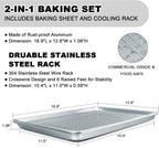 Half Sheet Pans with Rack Set, 18 Inch Commercial Quality Baking Sheet Pan Set, Natural Aluminum Cookie Sheet, Warp Resistant Nonstick Thick Cookie Tray Pans for Baking, Roasting