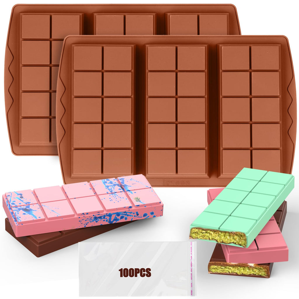 Palksky (2 Pcs) 8 Cavity Rectangle Granola Bar Silicone Mold/Nutrition/Cereal Bar Molds Energy Bar Maker for Chocolate Truffles Ganache Bread Brownie Cornbread Cheesecake Pudding Butter Mould