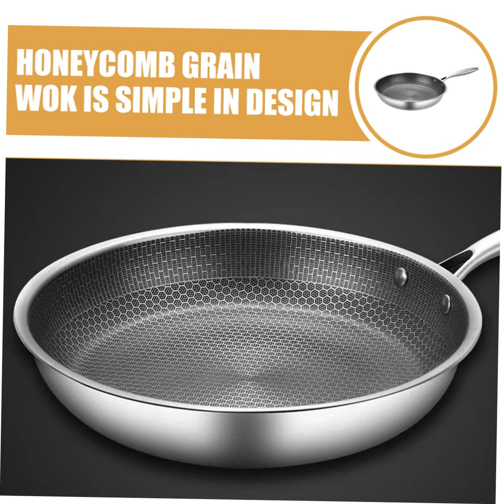 PRETYZOOM Omelet Pan Chinese Wok Stovetop Pot Frying Strainer Oven Fryer Flat Bottom Pans Schfer Noodles Cooker Large Honeycomb Wok Non Griddle Wok for Electric Stove Silver Stainless Steel