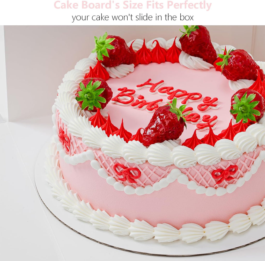 3 Pack Cake Boxes, 10x10x8 Inches Tall Cake Box with Cake Boards, White Bakery Boxes with Window, Disposable Cake Containers with Lids for Cake, Donuts, Pies, Cookies, Wedding, Birthday, Party