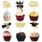 24 Pack 2025 Congrats Grad Cupcake Toppers Set, Glitter Graduation Cupcake Decor, Class of Cupcake Picks for Senior High School College Grad Party Decorations Supplies(Black with Gold) A