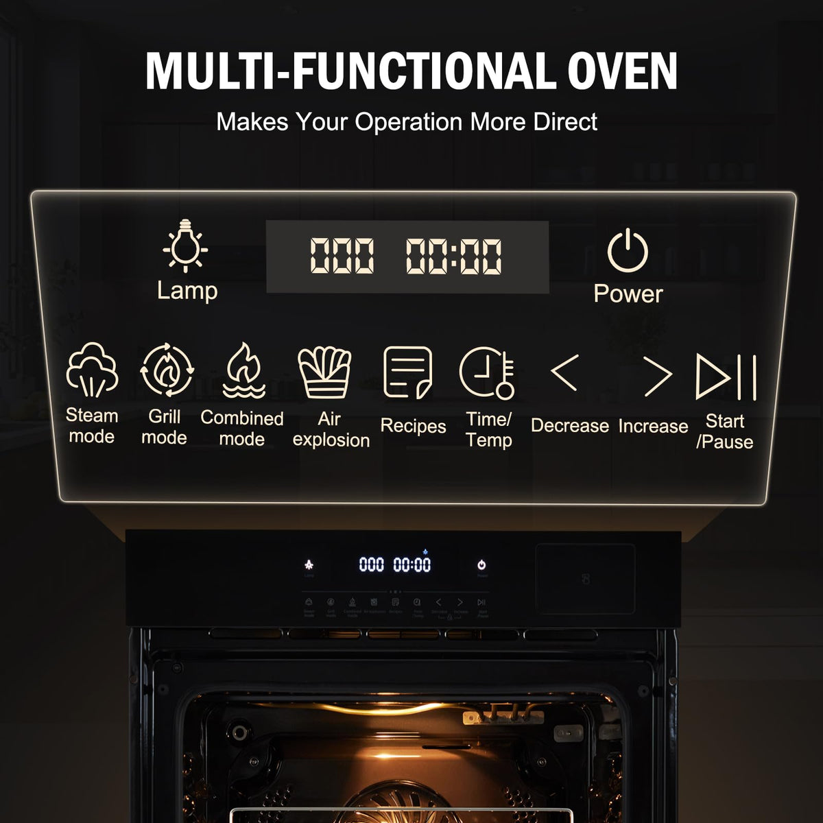 PioneerWorks 24" Electric Single Wall Oven, 3000w, 240V, 2.5Cu.ft Built-in Electric Convection Oven, 8 Baking Modes, with Air Frying Function, 3D Surround Heating, Timer, Safety Lock