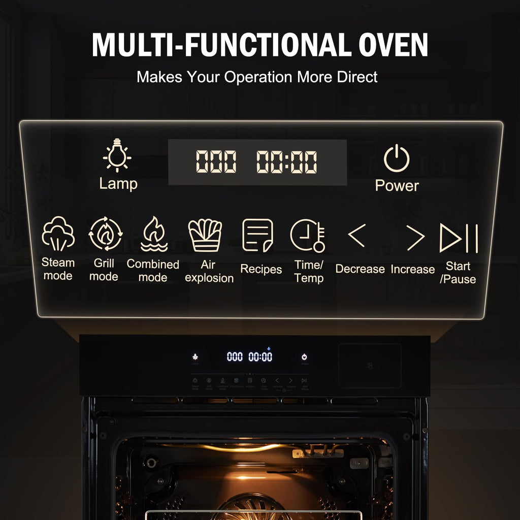 Towallmark 24" Electric Single Wall Oven, 3000w, 240v, 2.5Cu.ft Built-in Electric Convection Oven 70L, 8 Baking Modes, with Air Frying Function, 3D Surround Heating, Timer, Touch Control, Safety Lock