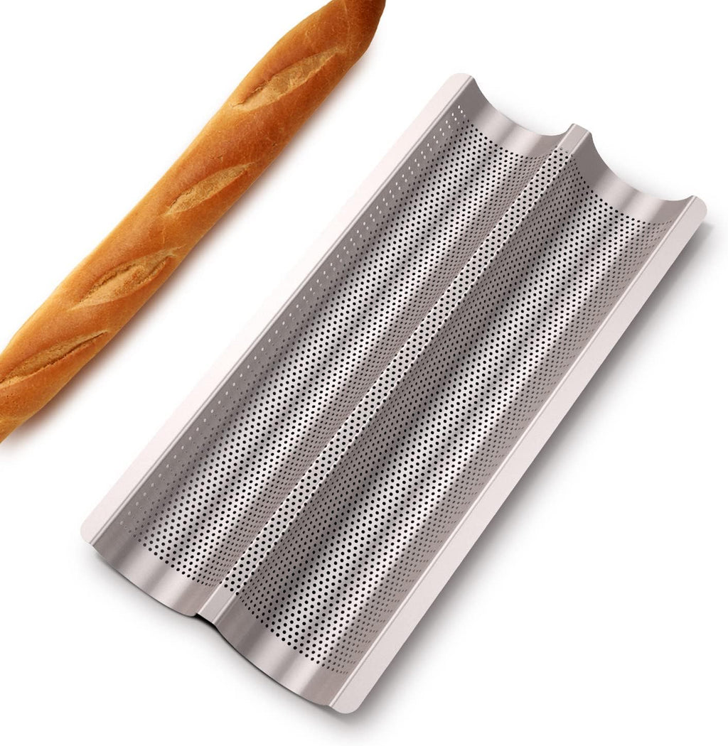 Baguette Pan French Bread Pans For Baking Pans, Nonstick 2 Slots Perforated Italian Loaf Pan Mold Long French Bread Pan Golden