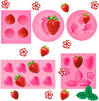 5 Pcs Strawberry Baking Mold Silicone Handmade Candy Jelly Bakeware 3D Flower Strawberry Embed Silicone Fruit Shape Pastry Mold for Soap wax Chocolate Fondant Ice Cream Cupcake Cake Decor