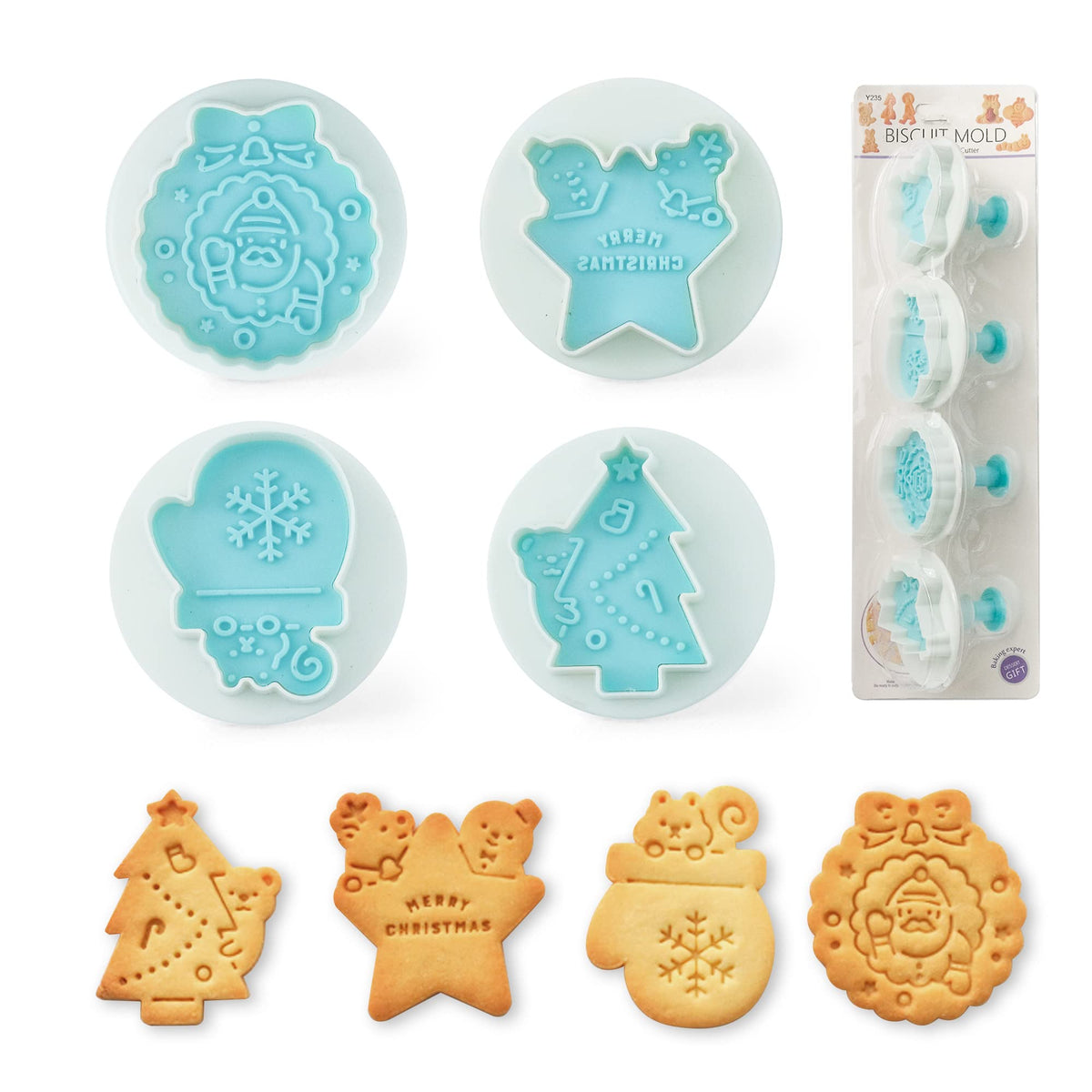 Cookie Stamps Set of 4, Cookie Press Mold, Decorating Supplies for DIY Baking, Cake, Pastry, Easy to Use-Flower Heart