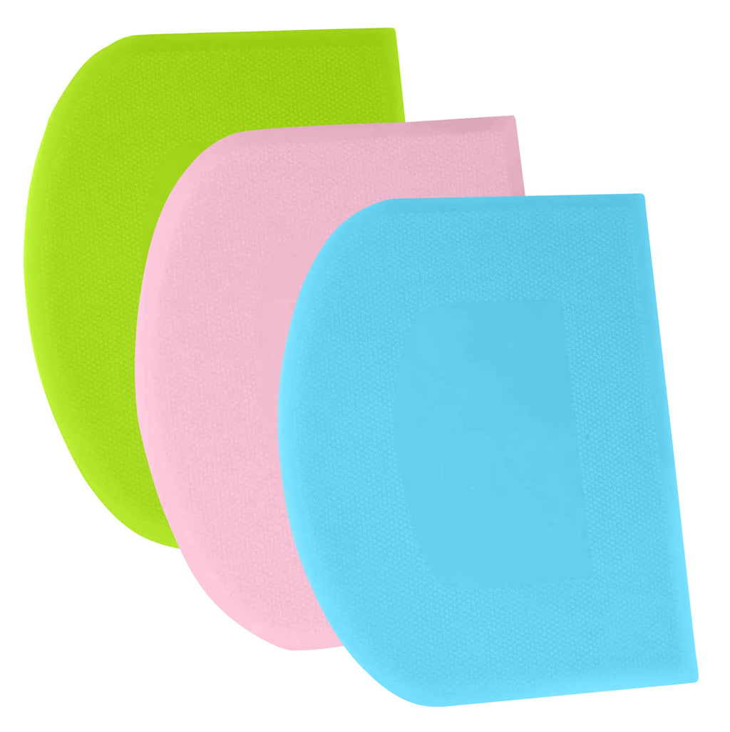 SURDOCA Dough Scraper Bench Scraper - 3P 4.7x3.7" Plastic Flexible Bowl Scraper, Sharp Edge & Angles Cake Scraper. Non-Slip Bakeware Decorating Tools Sculpting & Modeling Tools - Green+White+Green