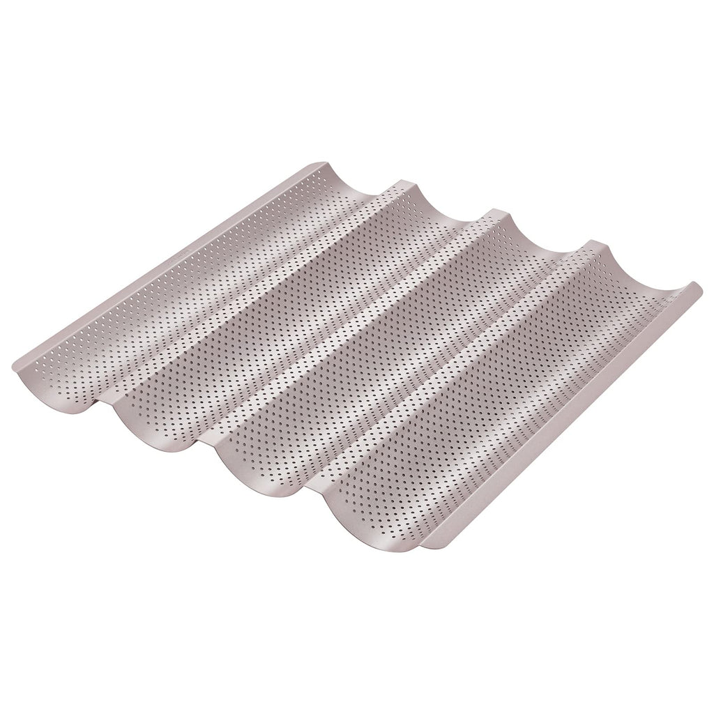 CHEFMADE Perforated Baguette Pan, 15-Inch 3 Wave Loaves Non-Stick Ultra-Ventilate French Bread Pan 2-Inch Channel for Oven Baking 15.2" x 9.6" (Champagne Gold)