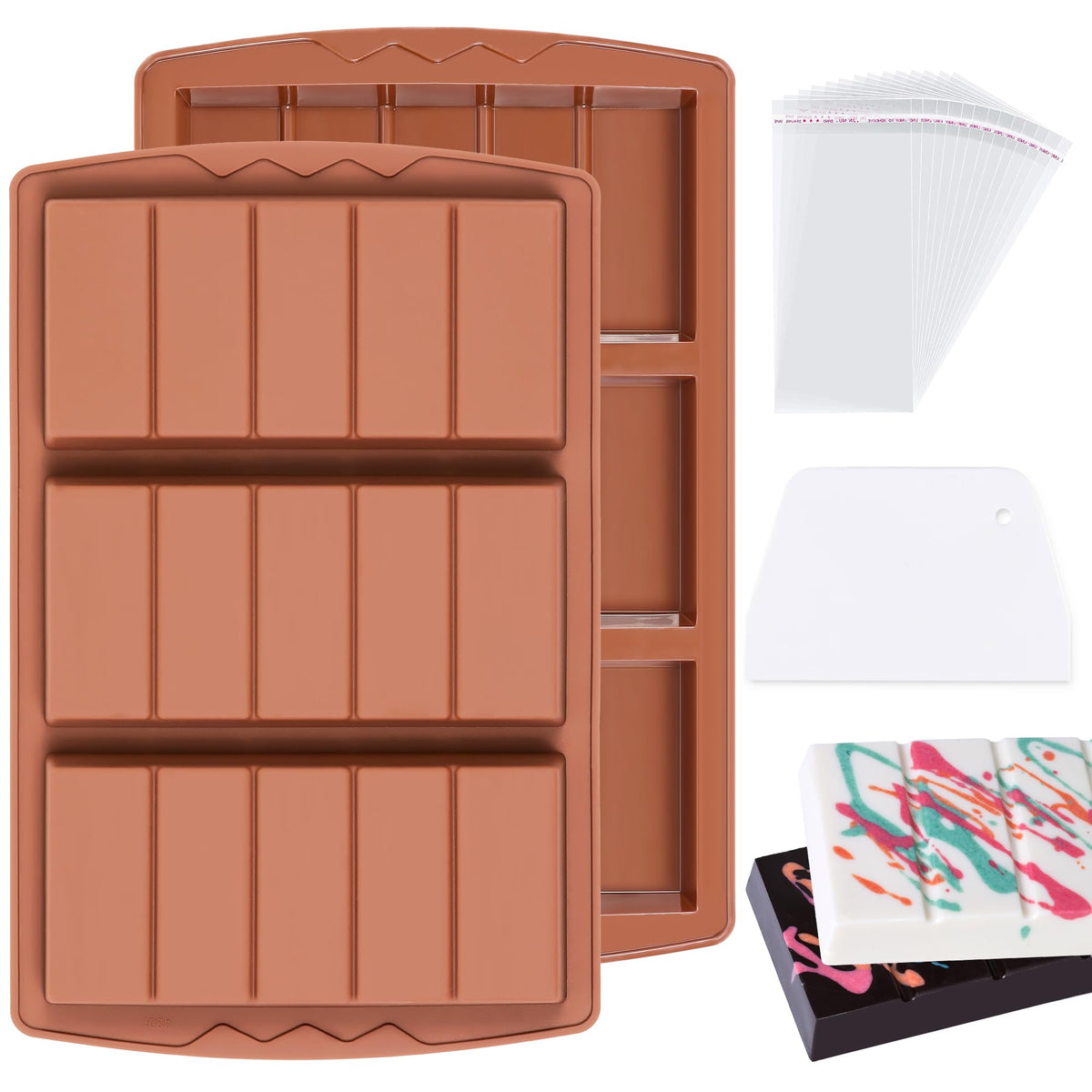 1 Pc Chocolate Bar Mold Deep Large Chocolate Molds Silicone Break Apart Thick Silicone Molds for Candy Bar (10 Snap）