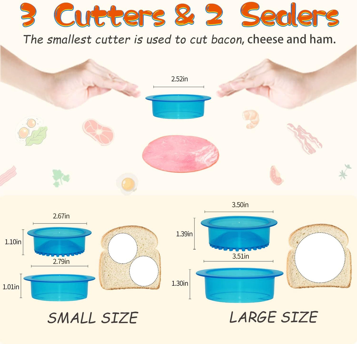 HiYZ Sandwich Cutter and Sealer - 5 PCS Decruster Sandwich Maker - Peanut Butter and Jelly Crustless Sandwich Bread Pancake Maker Cookie Cutter for Kids Children Boys Girls