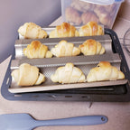 Baguette Pan, French Bread Baking Pan Perforated 3 Loaves Long Italian Bread Pan Mold Nonstick Baguettes Bakery Tray with Proofing Cloth,15"x11"