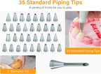 Kootek 54 in 1 Piping Bags and Tips Set with 13 Large Size Piping Tips, 35 Standard Size Icing Tips, 2 Reusable Pastry Bags 12 Inch, Cake Decorating Kit Supplies, Frosting Piping Kit for Cake, Cupcake