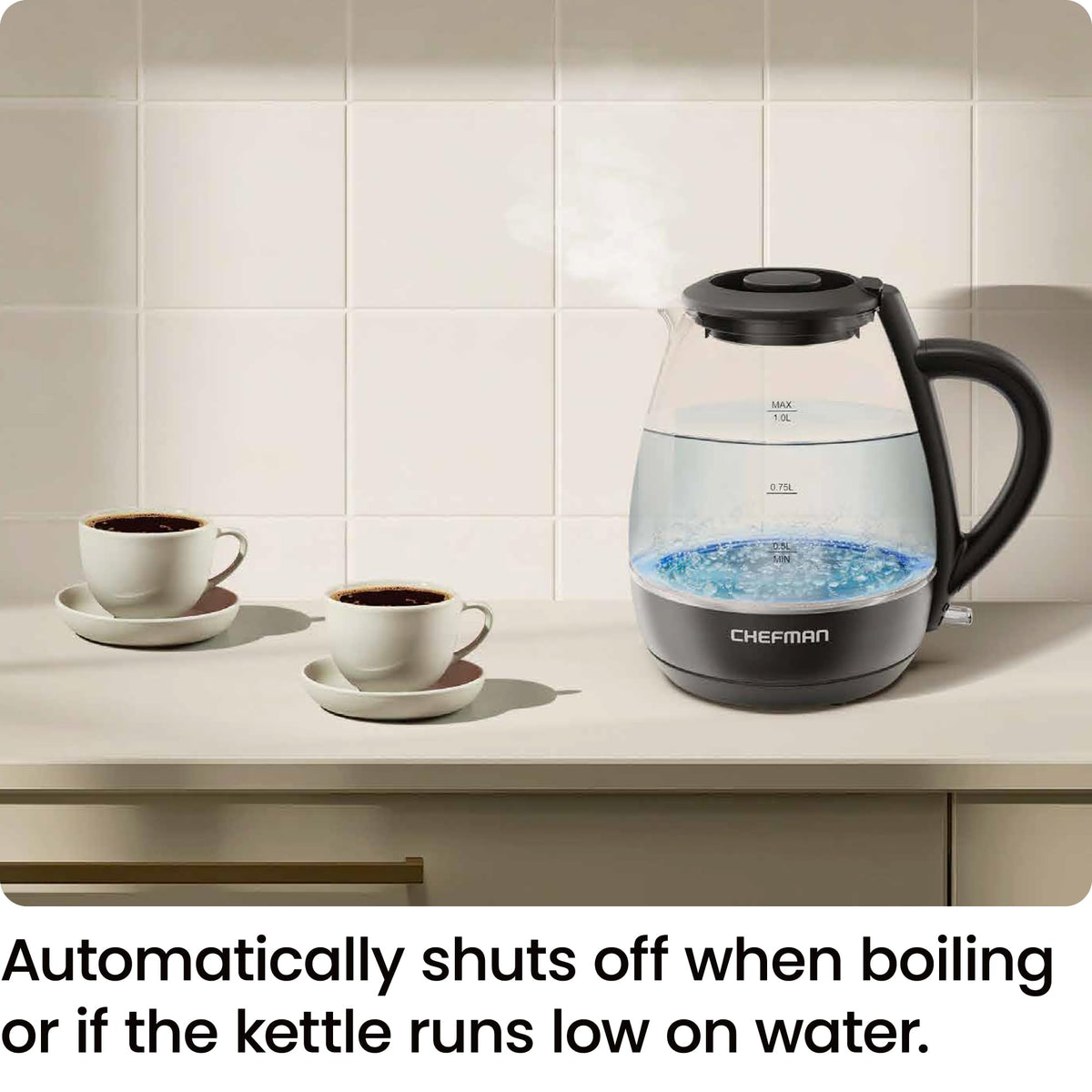 Chefman Electric Kettle with Tea Infuser, 1L 1500W, Removable Lid for Easy Cleaning, Boil-Dry Protection, Stainless Steel Filter, BPA Free, Auto Shut Off Hot Water Boiler, Small Electric Tea Kettle