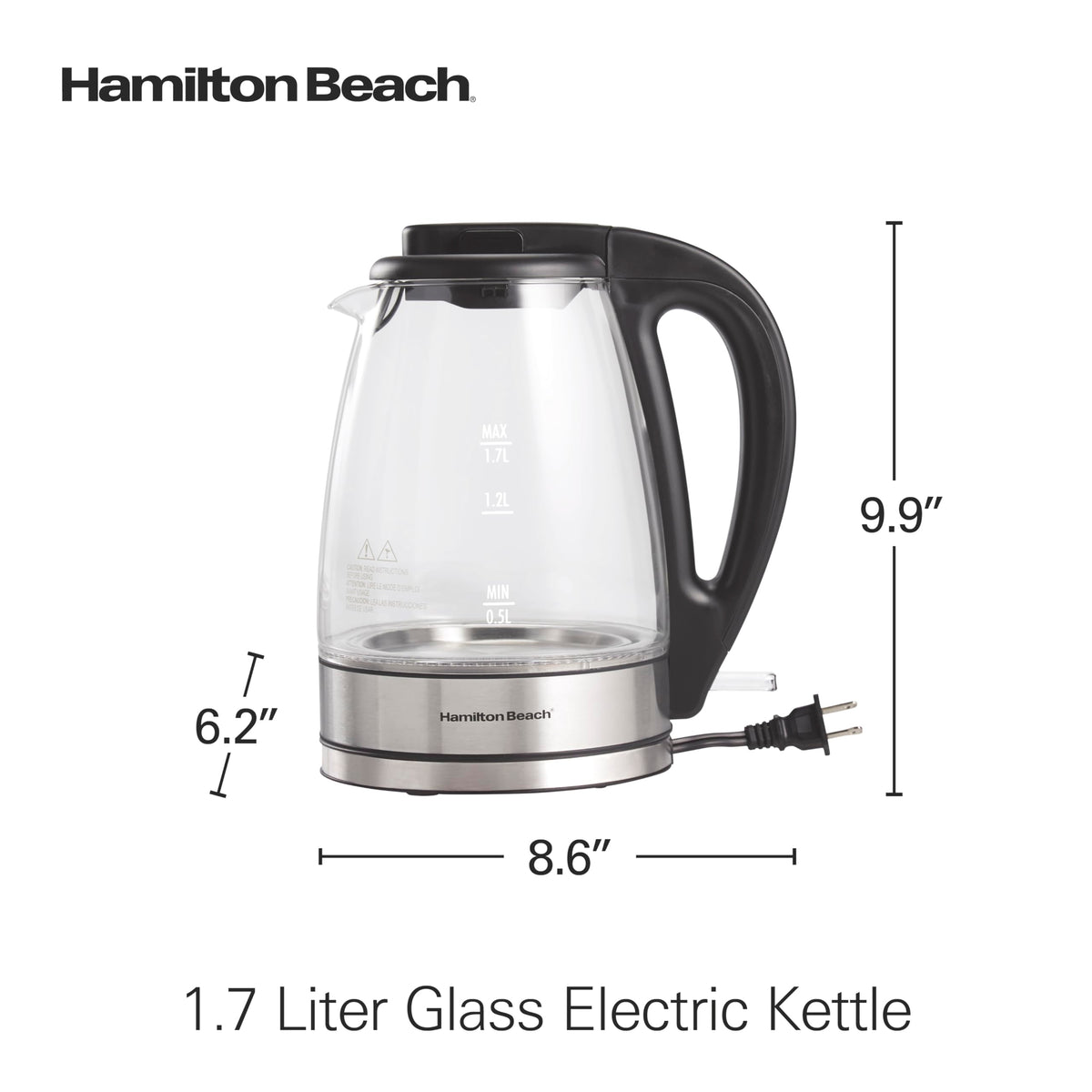 Hamilton Beach 1.7L Electric Kettle, Water Boiler & Heater, LED Indicator, Built-In Mesh Filter, Auto-Shutoff & Boil-Dry Protection, Cordless Serving, Clear Glass (40864)