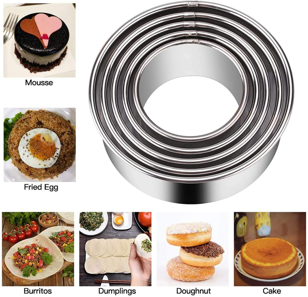 5 Pieces Biscuit Cookie Cutters Set,Stainless Steel Circle Round Cookie Biscuit Cutters in Graduated Sizes Shape Molds for Pastries Doughs Doughnuts