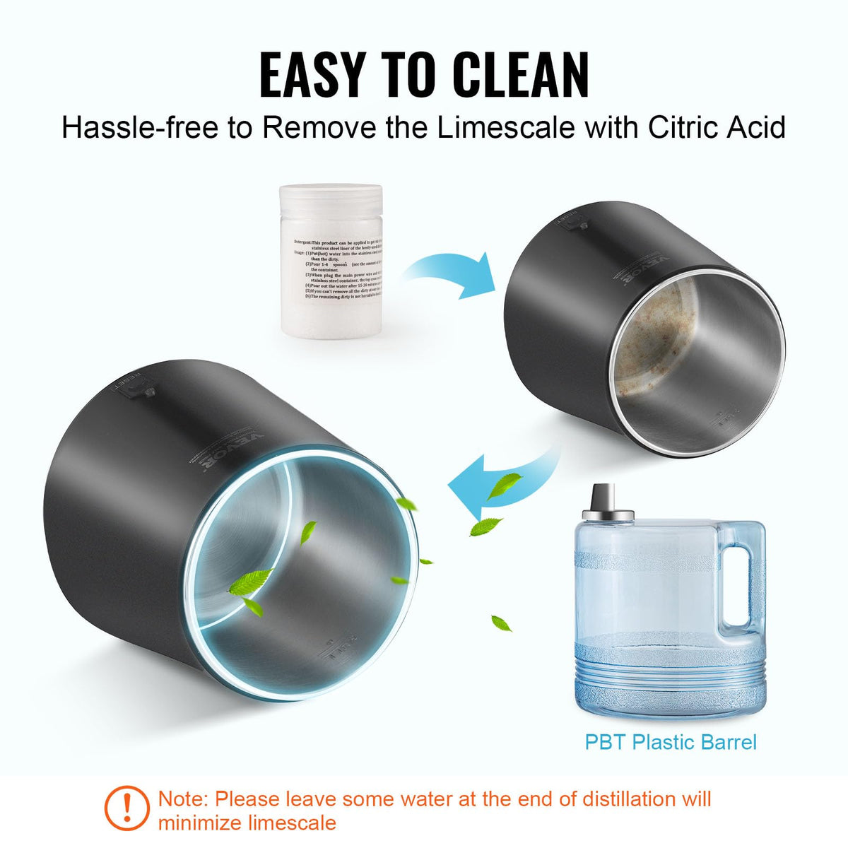 VEVOR Water Distiller, 4L 1.05 Gallon Pure Water Purifier Filter for Home Countertop, 750W Distilled Water Maker, Stainless Steel Interior Distiller Water Making Machine to Make Clean Water, Black
