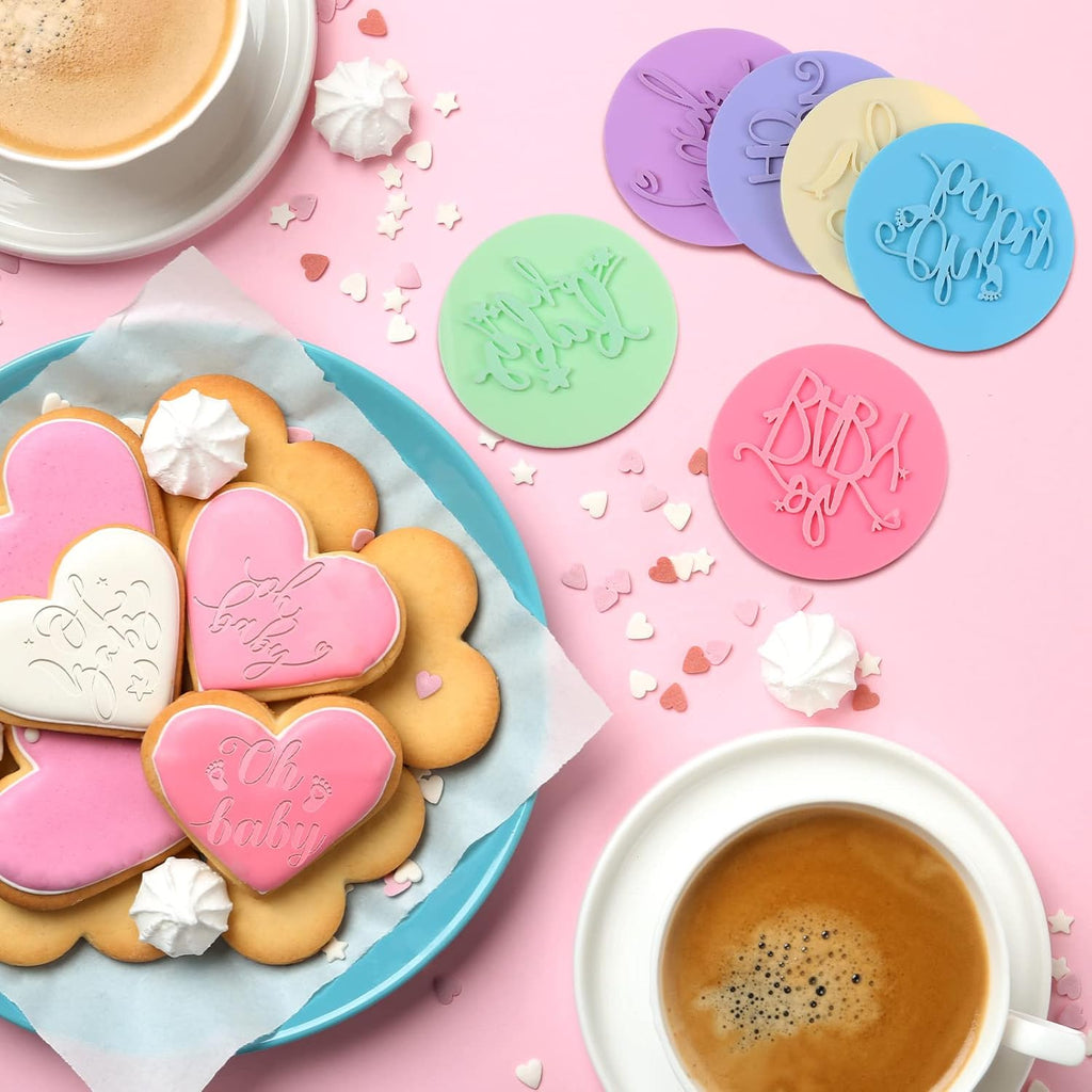 6 Pcs Baby Shower Fondant Embosser Cookie Stamps 3D Design Baby Shower Cookie Cutters Stamp for Party Decorating Fondant Icing Cupcake Cake(Baby)