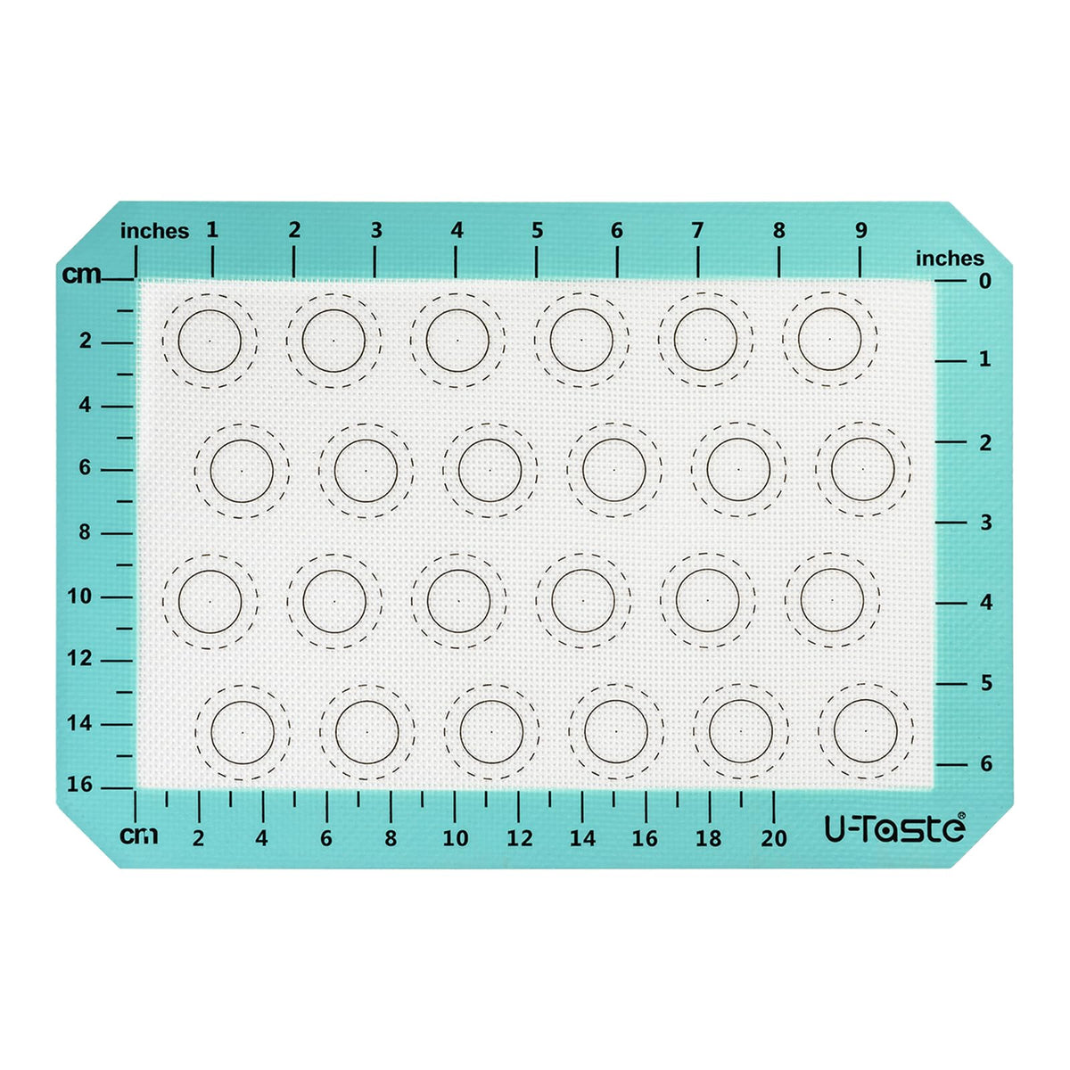 U-Taste 446ºF Heat Resistant Macaron Silicone Baking Mat, Non Stick Reusable Cookies Pastry Sheet Liner with Edge Enhancement Circle Measurement (Half/Jelly Roll/Quarter Sheets Size, Aqua Sky)