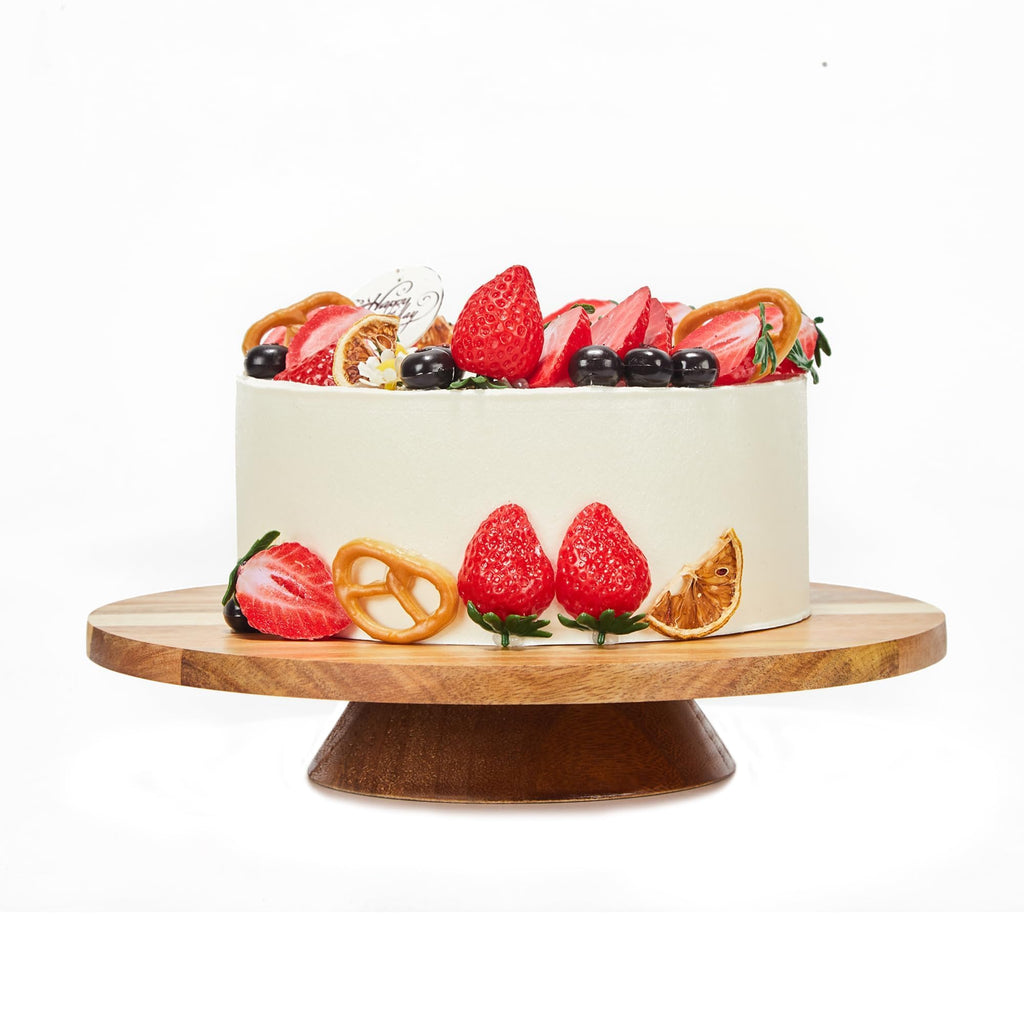 12" Acacia Wood Revolving Cake Stand, 2" High Rotating Cake Turntable, Wooden Rotating Display Stand for Cake, Cupcake Decorating Supplies