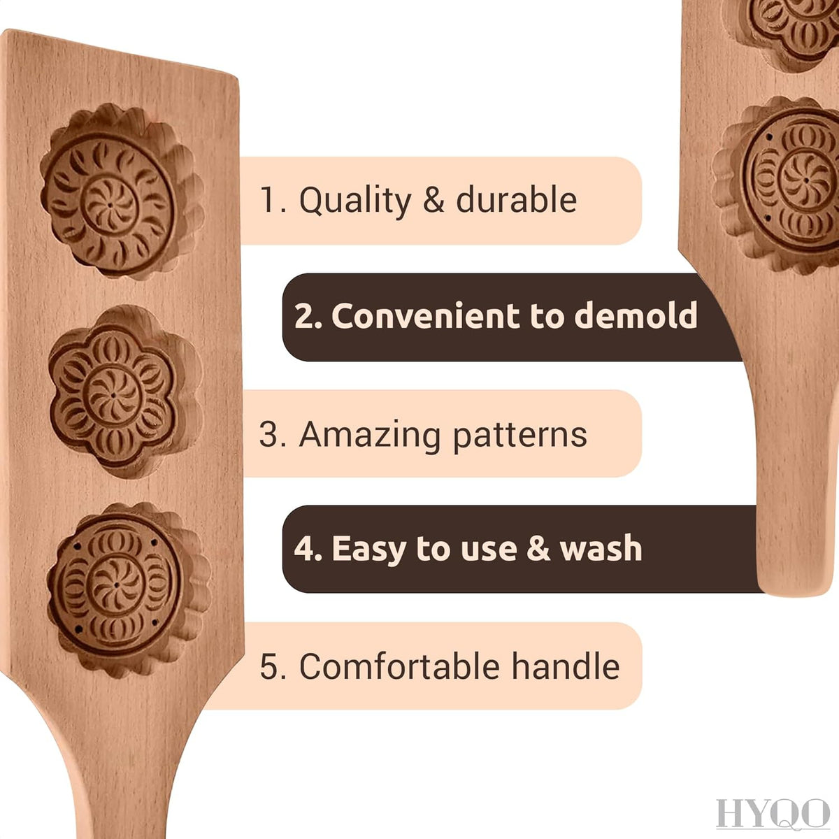 Wooden Cookie Molds for Baking - Moon Cake Molder Cookie Stamps Chinese Mooncake Mold - 3 Wooden Flowers Cookie Stamp Baking Moon Cake Mold for Muffin, Chocolate Mold Pie Stamps Dough Butter