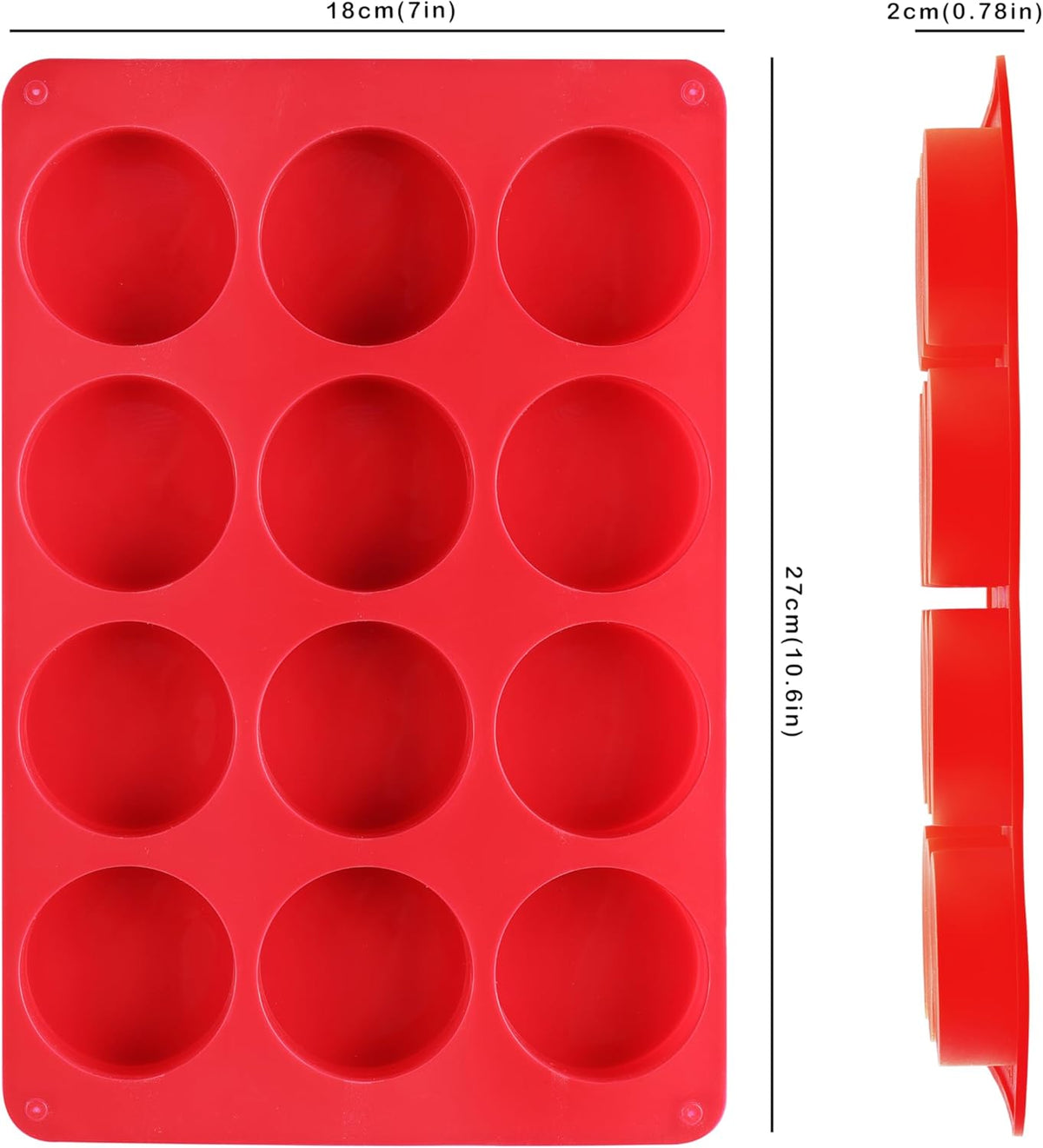 2PCS Silicone Cookie Chocolate Molds, Vituer 12-Cavity Round Silicone Baking Mold for Oreo, Candy, Chocolate, Cookie, Mini Cake and Jelly, Dishwasher Safe (Red+ Orange)