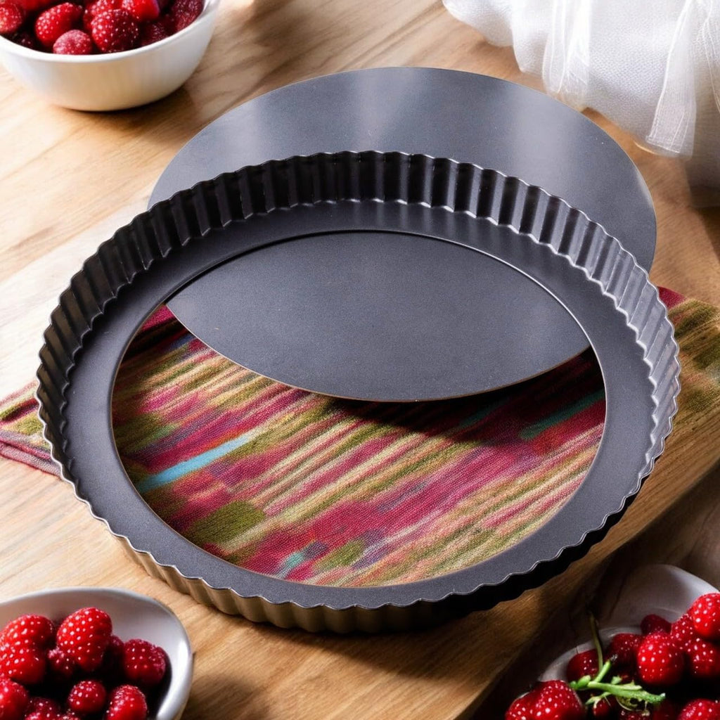 Tart Pan 9 Inch Removable Bottom- Carbon Steel Quiche Pan, Rust & Temperature Resistant Quiche Baking dish 550-600 °F- Non-Stick, Sturdy & Dishwasher Safe- Perfect for Baking Tarts