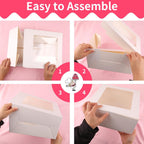 4 Pack Cake Boxes 10 Inch, Disposable Cake Transport Container, White Bakery Boxes with Large Window, for Cookies Pies Cupcakes Pastry (10×10×5 Inches)