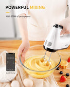 SHARDOR Hand Mixer Electric, 6 Speed & Turbo Mixer Electric Handheld, Snap-On Storage Case,5 Stainless Steel Accessories for Whipping, Mixing Cookies, Brownie, Cakes, Dough Batters, White